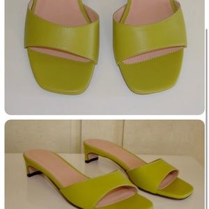JCREW green single strap slides sandals